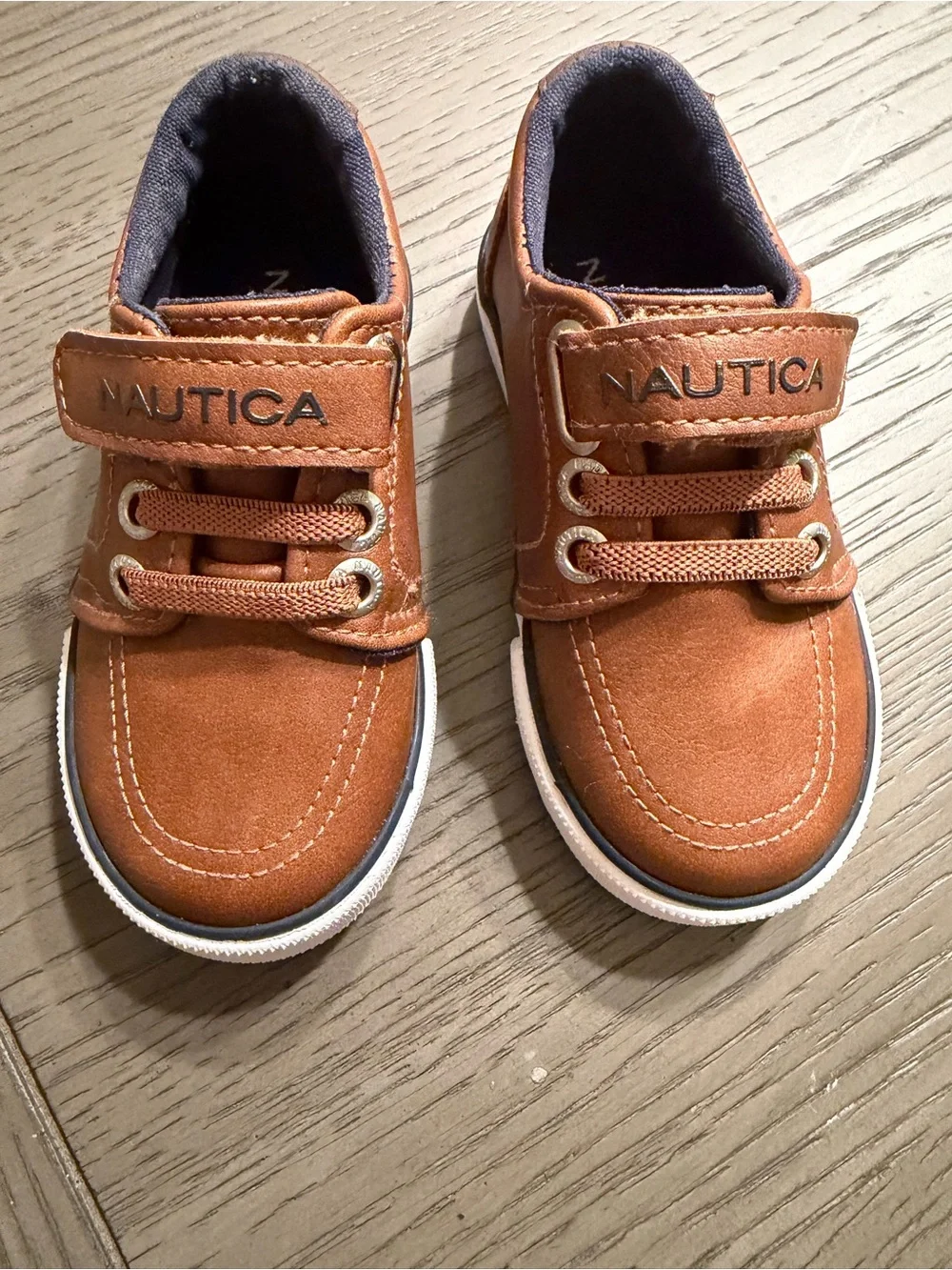 Nautica Toddler Tan Leather Hook-and-Loop Boat Shoes